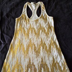 Women's Size Medium Cream  W/Gold Sequin Racer Back Tank